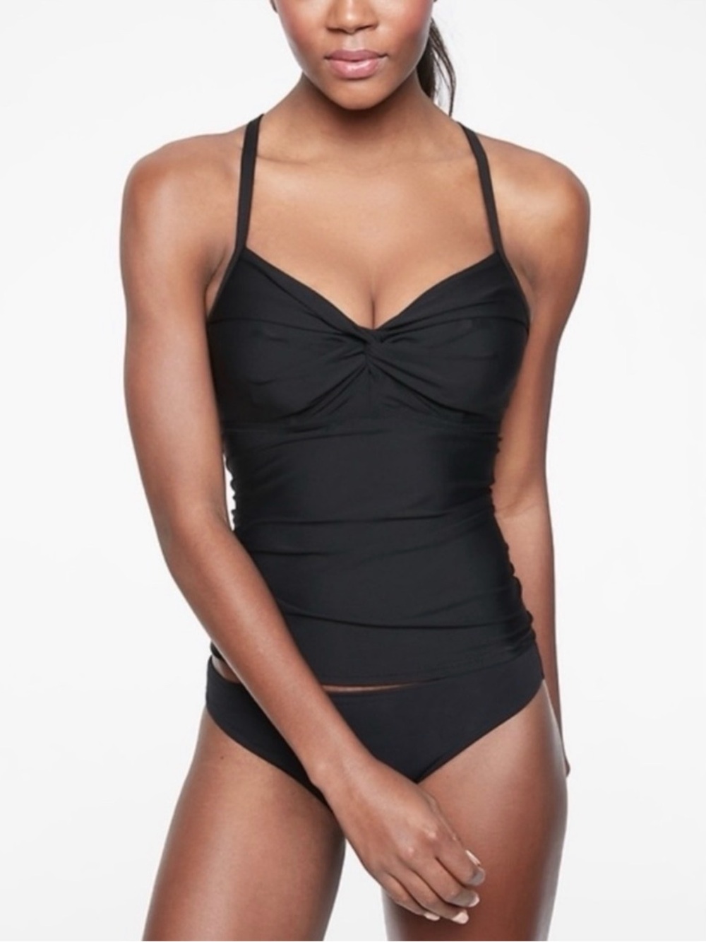 Athleta Twist Up Tankini Top Solid Black NWT